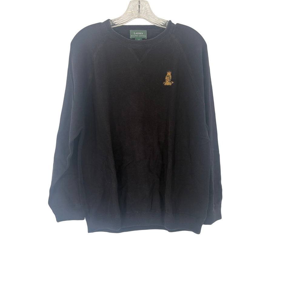 Lauren Ralph Lauren Womens Black Sweater Crest Logo Long Sleeve Pullover Top M